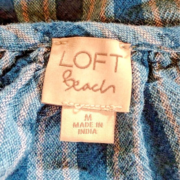 Loft Beach Top Popover Teal Blue Women Smocked Side Split  Size Medium - Picture 5 of 6